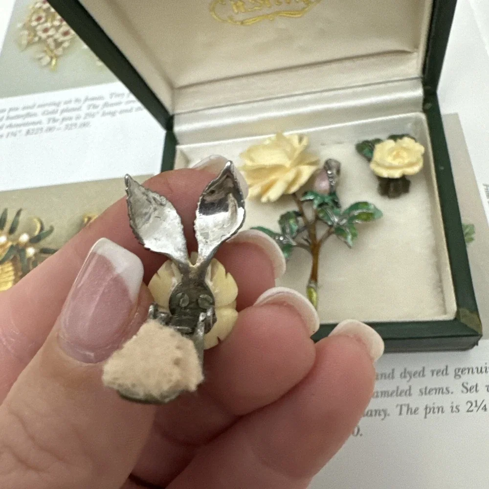 alice caviness Sterling Set Brooch & Earrings Enameled Stems Germany EUC